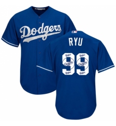 Men's Majestic Los Angeles Dodgers #99 Hyun-Jin Ryu Authentic Royal Blue Team Logo Fashion Cool Base MLB Jersey