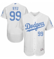 Men's Majestic Los Angeles Dodgers #99 Hyun-Jin Ryu Authentic White 2016 Father's Day Fashion Flex Base MLB Jersey