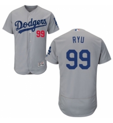 Men's Majestic Los Angeles Dodgers #99 Hyun-Jin Ryu Gray Alternate Road Flexbase Authentic Collection MLB Jersey