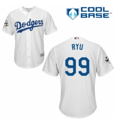 Men's Majestic Los Angeles Dodgers #99 Hyun-Jin Ryu Replica White Home 2017 World Series Bound Cool Base MLB Jersey