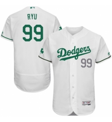 Men's Majestic Los Angeles Dodgers #99 Hyun-Jin Ryu White Celtic Flexbase Authentic Collection MLB Jersey