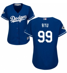 Women's Majestic Los Angeles Dodgers #99 Hyun-Jin Ryu Authentic Royal Blue Alternate 2017 World Series Bound Cool Base MLB Jersey