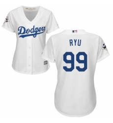 Women's Majestic Los Angeles Dodgers #99 Hyun-Jin Ryu Authentic White Home 2017 World Series Bound Cool Base MLB Jersey