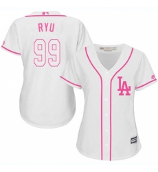 Women's Majestic Los Angeles Dodgers #99 Hyun-Jin Ryu Replica White Fashion Cool Base MLB Jersey