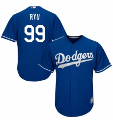Youth Majestic Los Angeles Dodgers #99 Hyun-Jin Ryu Authentic Royal Blue Alternate Cool Base MLB Jersey
