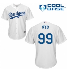 Youth Majestic Los Angeles Dodgers #99 Hyun-Jin Ryu Replica White Home Cool Base MLB Jersey