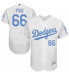 Men's Majestic Los Angeles Dodgers #66 Yasiel Puig Authentic White 2016 Father's Day Fashion Flex Base MLB Jersey