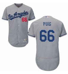 Men's Majestic Los Angeles Dodgers #66 Yasiel Puig Grey Flexbase Authentic Collection MLB Jersey