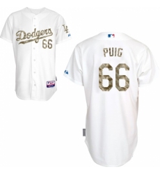 Men's Majestic Los Angeles Dodgers #66 Yasiel Puig Replica White USMC Cool Base MLB Jersey