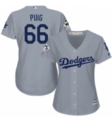 Women's Majestic Los Angeles Dodgers #66 Yasiel Puig Authentic Grey Road 2017 World Series Bound Cool Base MLB Jersey