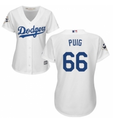 Women's Majestic Los Angeles Dodgers #66 Yasiel Puig Authentic White Home 2017 World Series Bound Cool Base MLB Jersey