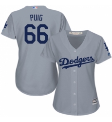 Women's Majestic Los Angeles Dodgers #66 Yasiel Puig Replica Grey Road Cool Base MLB Jersey