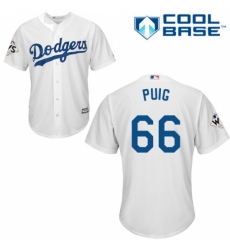 Youth Majestic Los Angeles Dodgers #66 Yasiel Puig Authentic White Home 2017 World Series Bound Cool Base MLB Jersey