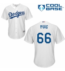 Youth Majestic Los Angeles Dodgers #66 Yasiel Puig Replica White Home Cool Base MLB Jersey