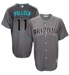 Men's Majestic Arizona Diamondbacks #11 A. J. Pollock Replica Gray/Turquoise Cool Base MLB Jersey