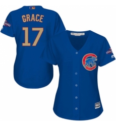 Women's Majestic Chicago Cubs #17 Mark Grace Authentic Royal Blue 2017 Gold Champion MLB Jersey