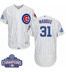 Men's Majestic Chicago Cubs #31 Greg Maddux White 2016 World Series Champions Flexbase Authentic Collection MLB Jersey