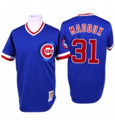 Men's Mitchell and Ness Chicago Cubs #31 Greg Maddux Replica Blue Throwback MLB Jersey