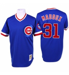 Men's Mitchell and Ness Chicago Cubs #31 Greg Maddux Replica Blue Throwback MLB Jersey