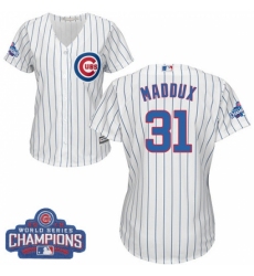 Women's Majestic Chicago Cubs #31 Greg Maddux Authentic White Home 2016 World Series Champions Cool Base MLB Jersey