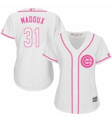 Women's Majestic Chicago Cubs #31 Greg Maddux Replica White Fashion MLB Jersey
