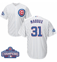 Youth Majestic Chicago Cubs #31 Greg Maddux Authentic White Home 2016 World Series Champions Cool Base MLB Jersey