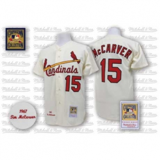 Men's Mitchell and Ness St. Louis Cardinals #15 Tim McCarver Replica Cream Throwback MLB Jersey Men's Mitchell and Ness St. Louis Cardinals #15 Tim McCarver Replica Cream Throwback MLB Jersey