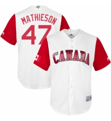 Men's Canada Baseball Majestic #47 Scott Mathieson White 2017 World Baseball Classic Replica Team Jersey