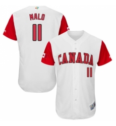 Men's Canada Baseball Majestic #11 Jonathan Malo White 2017 World Baseball Classic Authentic Team Jersey