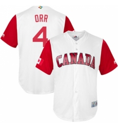 Men's Canada Baseball Majestic #4 Pete Orr White 2017 World Baseball Classic Replica Team Jersey