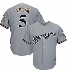 Men's Majestic Milwaukee Brewers #5 Jonathan Villar Replica Grey Road Cool Base MLB Jersey