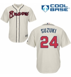 Youth Majestic Atlanta Braves #24 Kurt Suzuki Replica Cream Alternate 2 Cool Base MLB Jersey