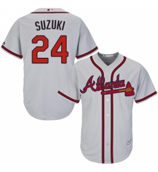 Youth Majestic Atlanta Braves #24 Kurt Suzuki Replica Grey Road Cool Base MLB Jersey