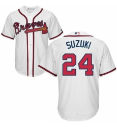 Youth Majestic Atlanta Braves #24 Kurt Suzuki Replica White Home Cool Base MLB Jersey