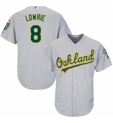 Men's Majestic Oakland Athletics #8 Jed Lowrie Replica Grey Road Cool Base MLB Jersey
