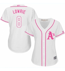 Women's Majestic Oakland Athletics #8 Jed Lowrie Authentic White Fashion Cool Base MLB Jersey