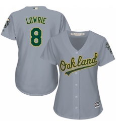 Women's Majestic Oakland Athletics #8 Jed Lowrie Replica Grey Road Cool Base MLB Jersey