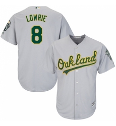 Youth Majestic Oakland Athletics #8 Jed Lowrie Replica Grey Road Cool Base MLB Jersey