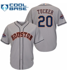 Men's Majestic Houston Astros #20 Preston Tucker Replica Grey Road 2017 World Series Champions Cool Base MLB Jersey