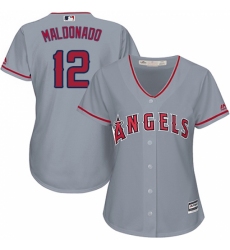 Women's Majestic Los Angeles Angels of Anaheim #12 Martin Maldonado Replica Grey Road Cool Base MLB Jersey