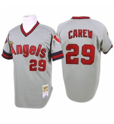 Men's Mitchell and Ness 1985 Los Angeles Angels of Anaheim #29 Rod Carew Replica Grey Throwback MLB Jersey