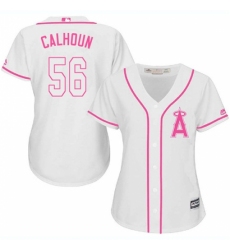 Women's Majestic Los Angeles Angels of Anaheim #56 Kole Calhoun Authentic Pink Fashion MLB Jersey
