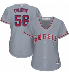 Women's Majestic Los Angeles Angels of Anaheim #56 Kole Calhoun Replica Grey Road Cool Base MLB Jersey