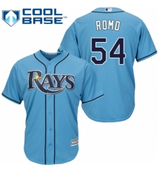 Youth Majestic Tampa Bay Rays #54 Sergio Romo Authentic Light Blue Alternate 2 Cool Base MLB Jersey