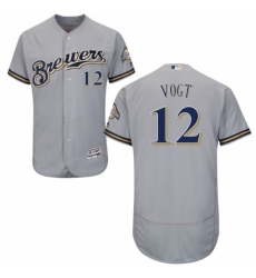 Men's Majestic Milwaukee Brewers #12 Stephen Vogt Grey Flexbase Authentic Collection MLB Jersey