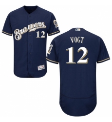 Men's Majestic Milwaukee Brewers #12 Stephen Vogt Navy Blue Flexbase Authentic Collection MLB Jersey
