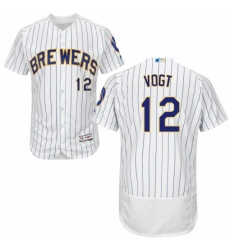 Men's Majestic Milwaukee Brewers #12 Stephen Vogt White/Royal Flexbase Authentic Collection MLB Jersey