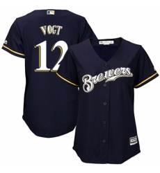 Women's Majestic Milwaukee Brewers #12 Stephen Vogt Replica Navy Blue Alternate Cool Base MLB Jersey