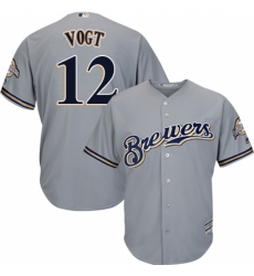 Youth Majestic Milwaukee Brewers #12 Stephen Vogt Replica Grey Road Cool Base MLB Jersey