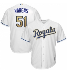 Men's Majestic Kansas City Royals #51 Jason Vargas Replica White Home Cool Base MLB Jersey